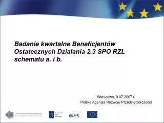 Badanie kwartalne Beneficjentów Ostatecznych Działania 2.3 SPO RZL schematu a. i b.