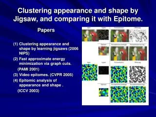 Clustering appearance and shape by Jigsaw, and comparing it with Epitome.