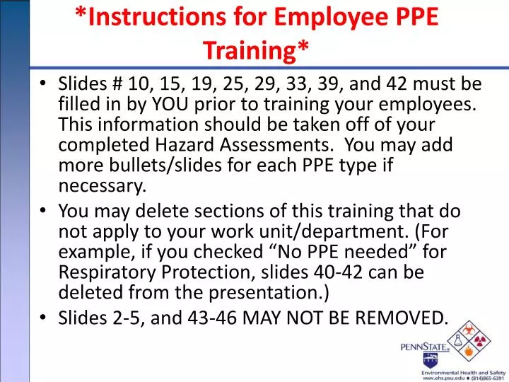 instructions for employee ppe training