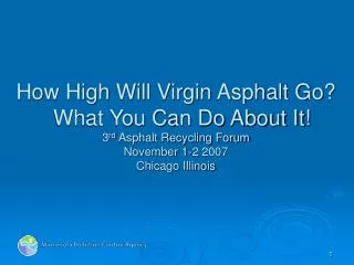 How High Will Virgin Asphalt Go? What You Can Do About It! 3 rd Asphalt Recycling Forum