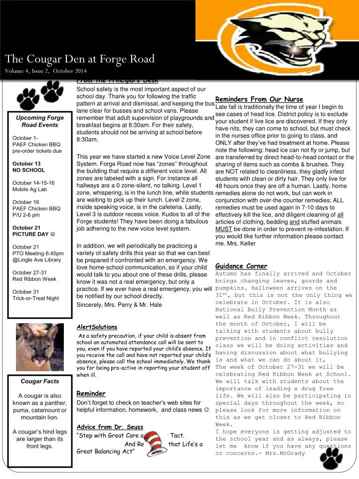 the cougar den at forge road volume 4 issue 2 october 2014