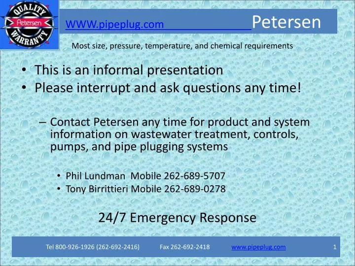 www pipeplug com petersen