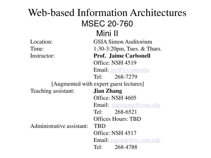 web based information architectures msec 20 760 mini ii