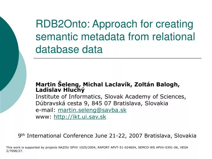 rdb2onto approach for creating semantic metadata from relational database data