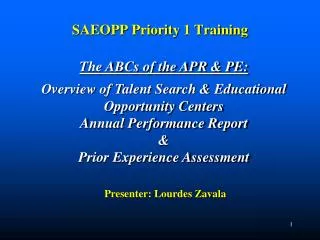 SAEOPP Priority 1 Training