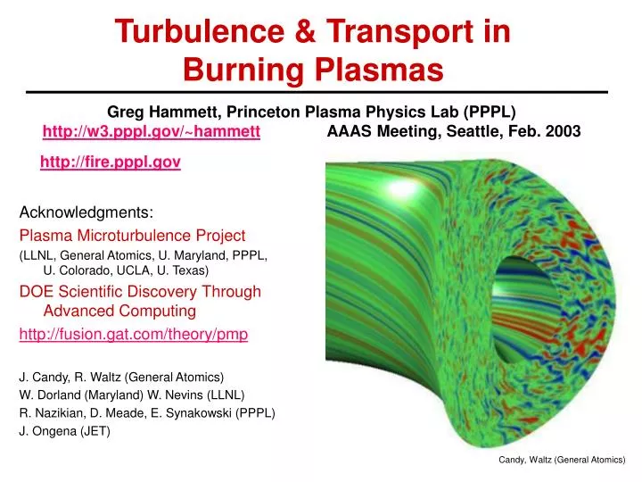 turbulence transport in burning plasmas