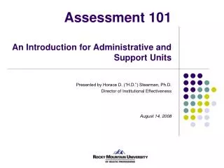 Assessment 101 An Introduction for Administrative and Support Units