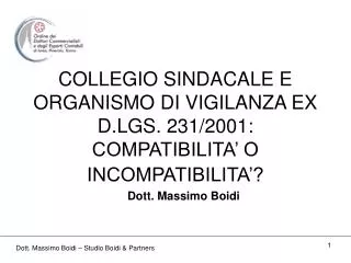 COLLEGIO SINDACALE E ORGANISMO DI VIGILANZA EX D.LGS. 231/2001: COMPATIBILITA’ O INCOMPATIBILITA’?