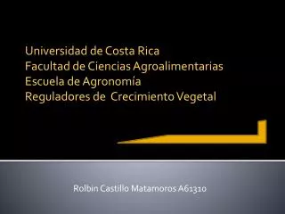 Universidad de Costa Rica Facultad de Ciencias Agroalimentarias Escuela de Agronomía