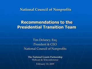 Recommendations to the Presidential Transition Team