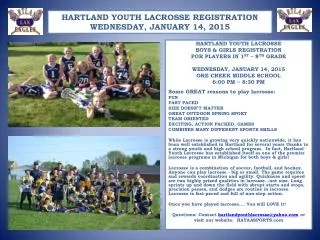 HARTLAND YOUTH LACROSSE BOYS &amp; GIRLS REGISTRATION FOR PLAYERS IN 1 ST – 8 TH GRADE