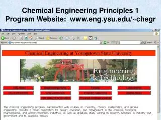Chemical Engineering Principles 1 Program Website: eng.ysu/~chegr