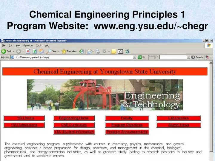 chemical engineering principles 1 program website www eng ysu edu chegr