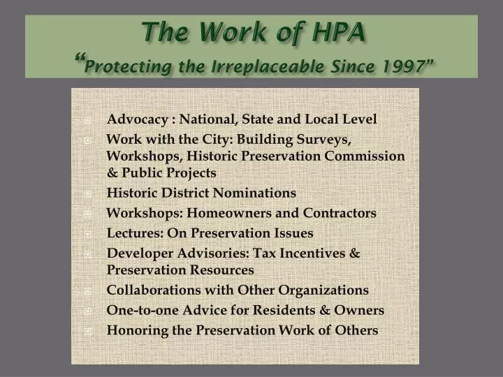 the work of hpa protecting the irreplaceable since 1997