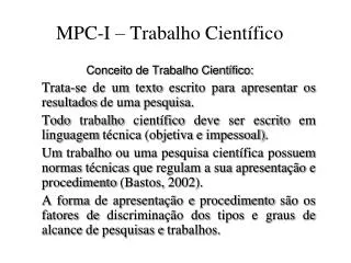 MPC-I – Trabalho Científico