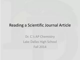 Reading a Scientific Journal Article