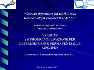 “Giornata informativa ERASMUS sulla General Call for Proposal 2007 di LLP”