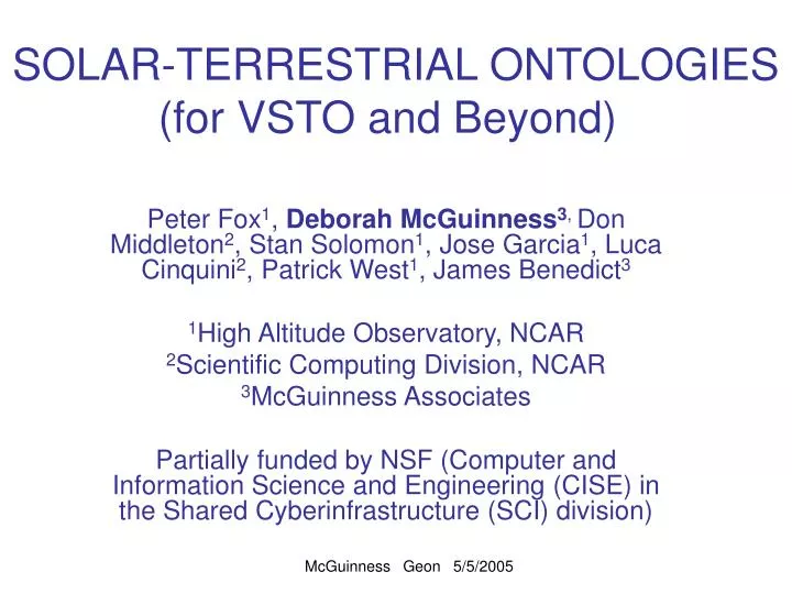 solar terrestrial ontologies for vsto and beyond