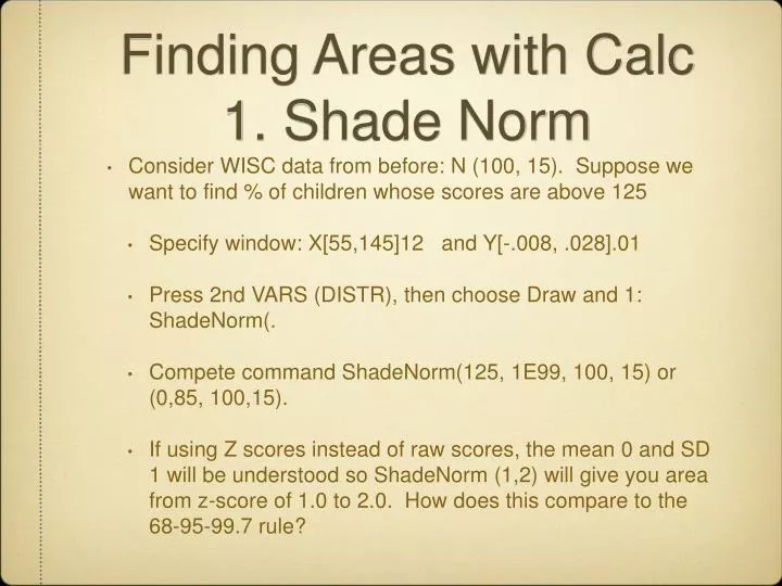 finding areas with calc 1 shade norm