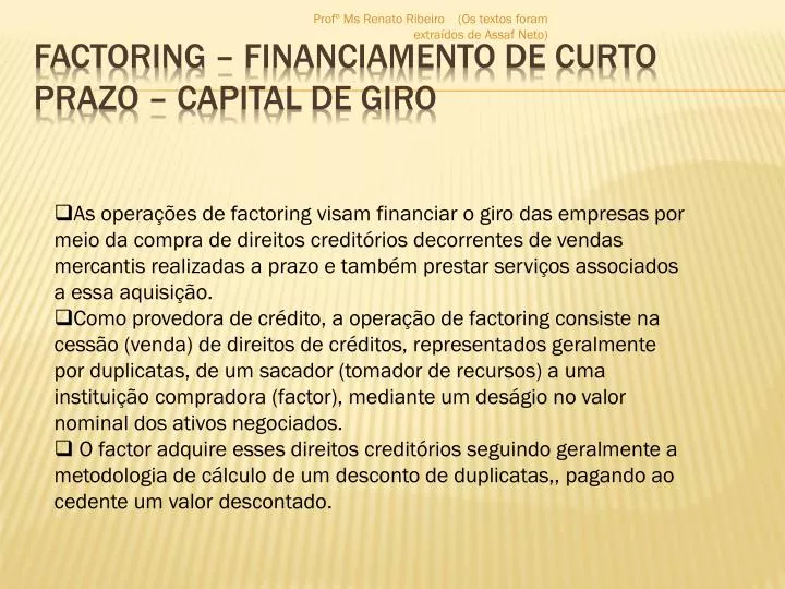factoring financiamento de curto prazo capital de giro