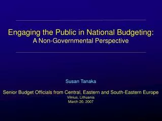 Engaging the Public in National Budgeting: A Non-Governmental Perspective