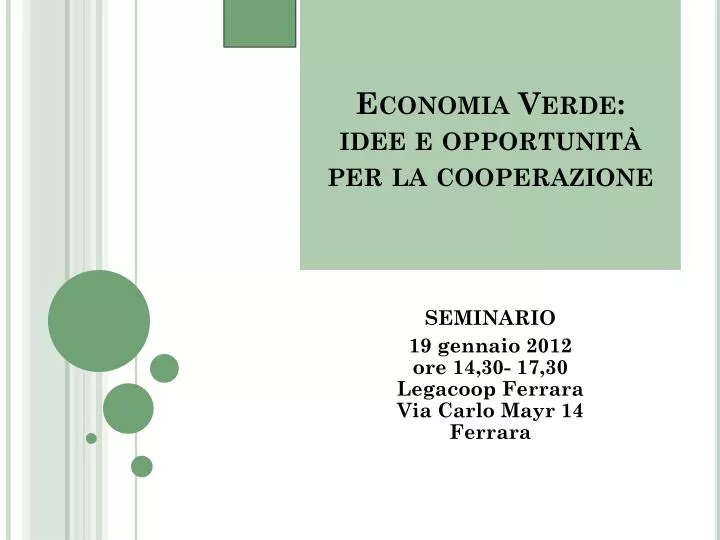 economia verde idee e opportunit per la cooperazione