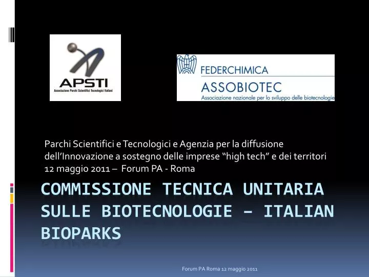 commissione tecnica unitaria sulle biotecnologie italian bioparks