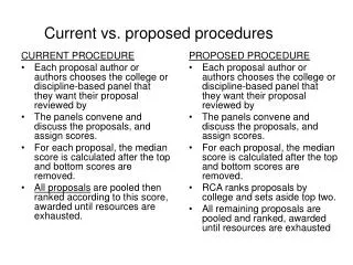 Current vs. proposed procedures
