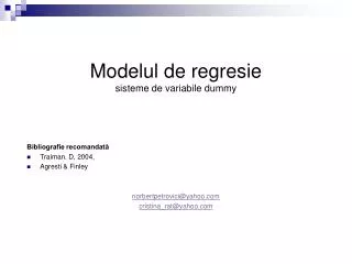 Modelul de regresie sisteme de variabile dummy