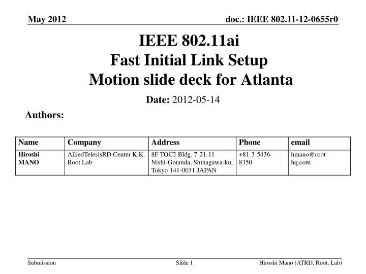 ieee 802 11ai fast initial link setup motion slide deck for atlanta