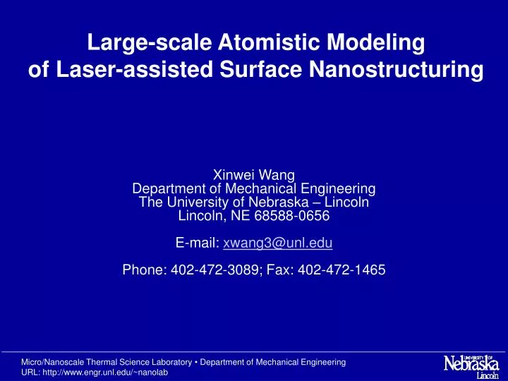 large scale atomistic modeling of laser assisted surface nanostructuring