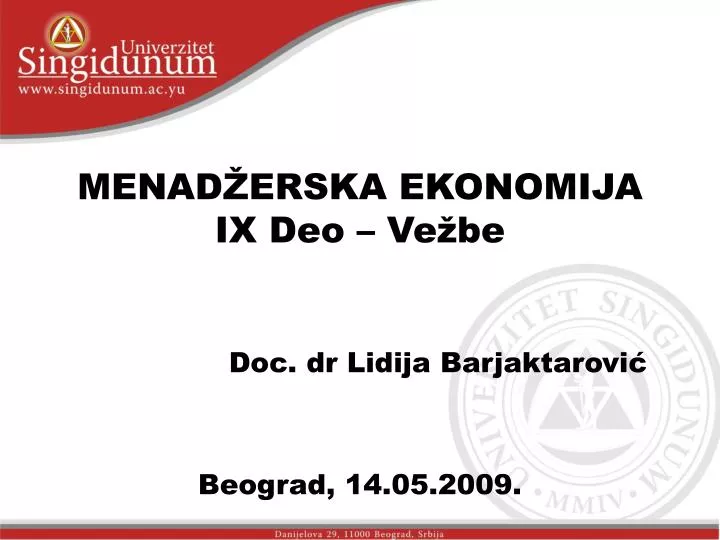 menad erska ekonomija ix deo ve be doc dr lidija barjaktarovi beograd 14 05 2009