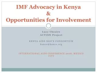 IMF Advocacy in Kenya &amp; Opportunities for Involvement