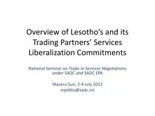 Overview of Lesotho’s and its Trading Partners’ Services Liberalization Commitments