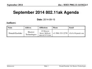 September 2014 802.11ak Agenda