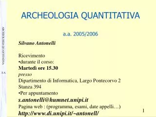 ARCHEOLOGIA QUANTITATIVA a.a. 2005/2006