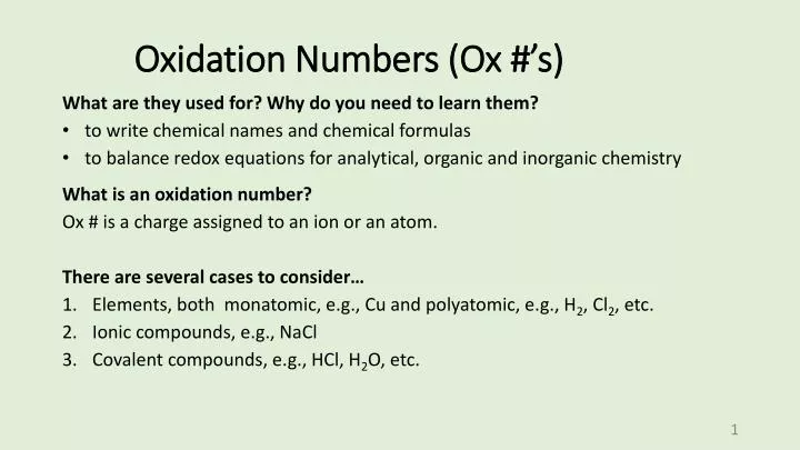 oxidation numbers ox s