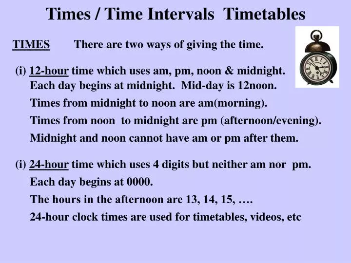 times time intervals timetables