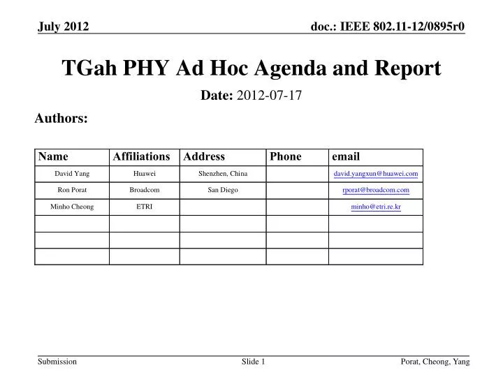 tgah phy ad hoc agenda and report
