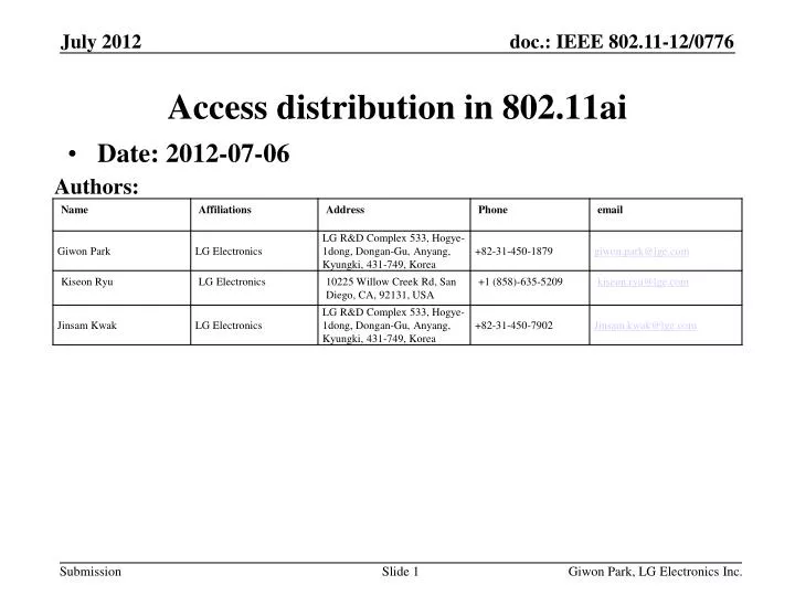 access distribution in 802 11ai