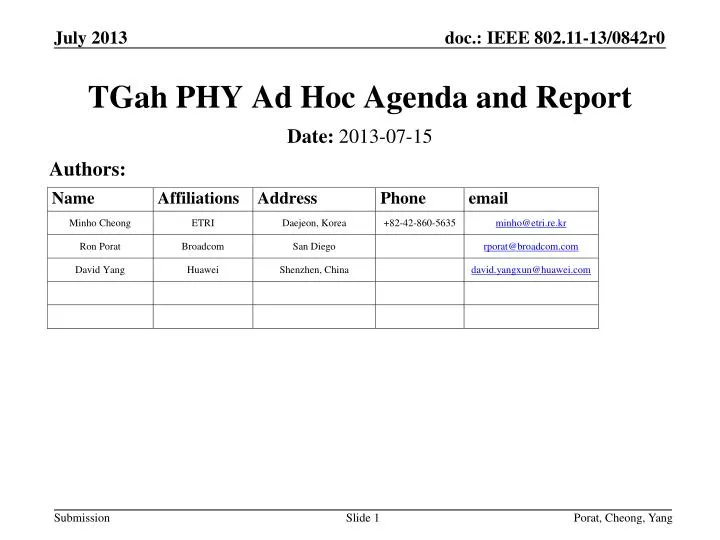 tgah phy ad hoc agenda and report