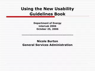 Using the New Usability Guidelines Book Department of Energy interLab 2006 October 25, 2006