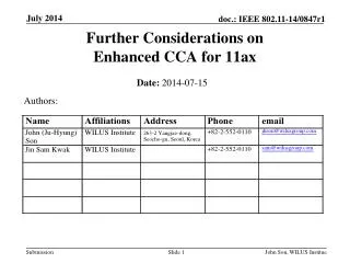 Further Considerations on Enhanced CCA for 11ax