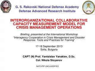 G. S. Rakovski National Defense Academy Defense Advanced Research Institute