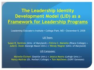The Leadership Identity Development Model (LID) as a Framework for Leadership Programs