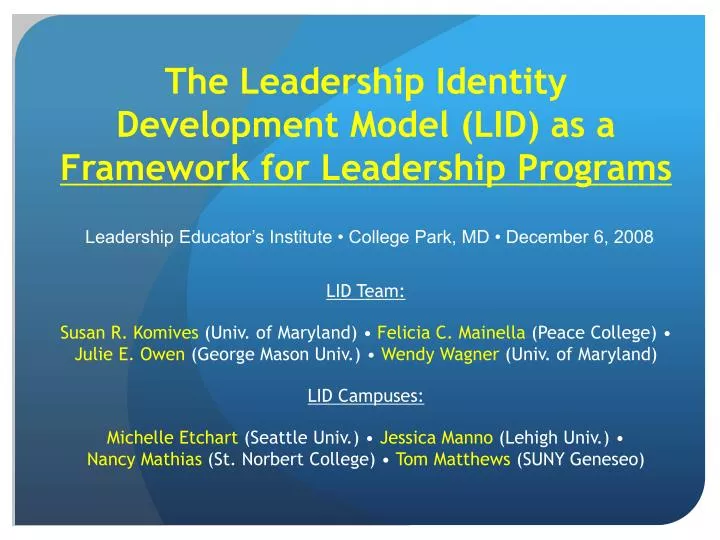the leadership identity development model lid as a framework for leadership programs