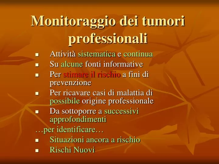 monitoraggio dei tumori professionali