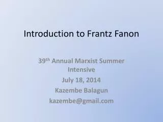 Introduction to Frantz Fanon
