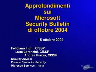 Approfondimenti sui Microsoft Security Bulletin di ottobre 2004