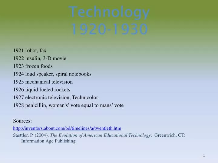 technology 1920 1930